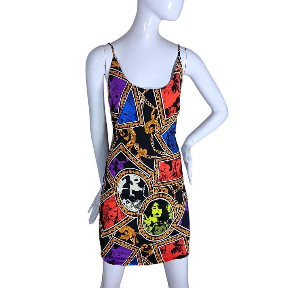 Multicolor Woman Portraits Print Bodycon Dress Size 3X Lined Sleeveless Pullover